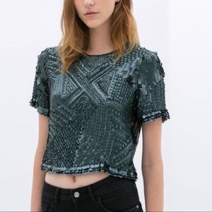 Zara Emerald Green Sequin Top
